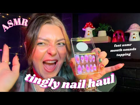 ASMR- tapping & tingly mouth sounds💕 || Unboxing My Press On Nail Collection