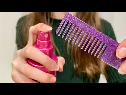 ASMR Spraying + combing your hair | lots of different sprays sounds | hair combing | visual triggers