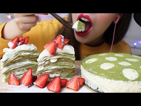 ASMR MATCHA CREPE CAKE & Tiramisu (Soft Eating Sounds) Soothingly Spoken