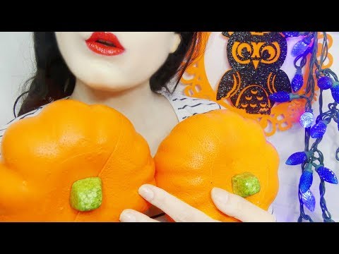 ASMR Kissing, Carving Foam Pumpkin + Eating Cotton Candy! 🎃🌺🌸