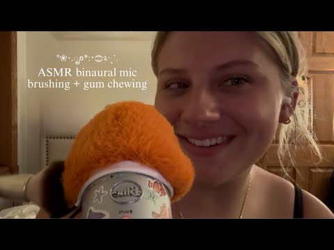 BEST ASMR triggers for sleep! Binaural ASMR with gum chewing + mic brushing! 