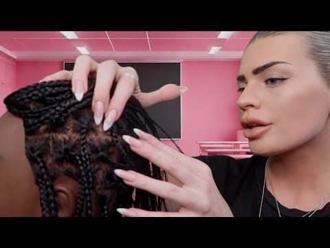 ASMR scratching your scalp between your itchy braids w/ long nails 💕 (hair play roleplay)