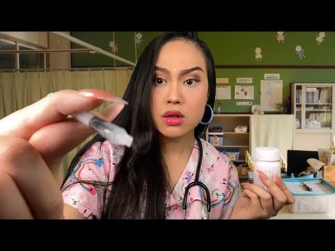 ASMR School Nurse Checkup + Treatment | Cranial Nerve Exam (u got in fight 🤕) Gum Chewing Roleplay