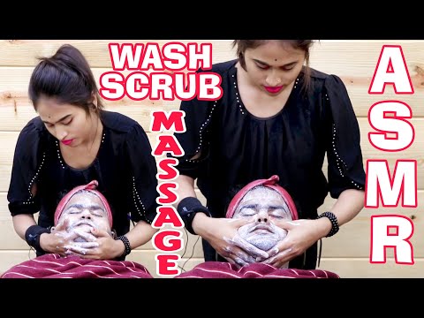 Female barber face massage and scrubbing with lotus professional | relaxing face massage with ASMR