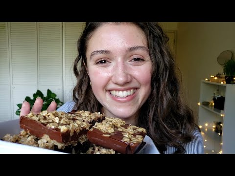 (ASMR) Easy No-Bake Dessert ♡ Chocolate Peanut Butter Oatmeal Bars