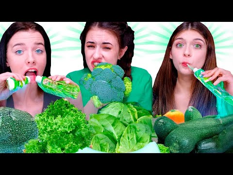ASMR 24-Hour Challenge: Eating Only Green Food! 🌿🍏 Best compilation
