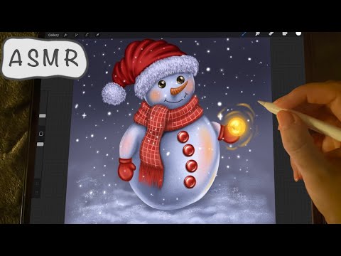 📱iPad ASMR 😴- Painting a snowman⛄️ - Clicky Whispers - iPad Writing sounds