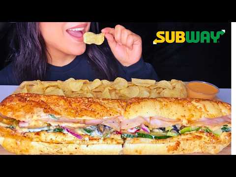 ASMR SUBWAY FOOTLONG SANDWICH + CHIPS | CRUNCHY EATING SOUNDS | NO TALKING