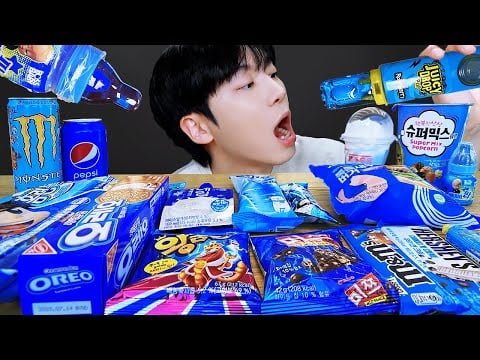 ASMR MUKBANG | 편의점 블루 디저트 아이스크림 먹방 & BLUE DESSERT JELLY CANDY