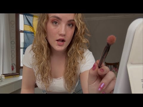 personal attention ASMR i do our makeup (grwm for college class & positive self talk 💖)