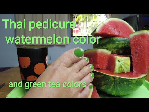 ASMR Thai pedicure in the watermelon and green tea salon by the road.