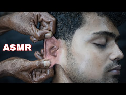 Old School Ear Pulling ASMR Massage By Old School Barber | ASMR Head Scratching With Champi