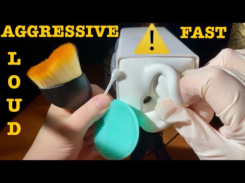 ASMR|⚠️🎧EXTREME FAST AGGRESSIVE EARS MASSAGE CLEANING BRUSHING W/ and W/O GLOVES. BINAURAL LOUD💆🏻‍♂️