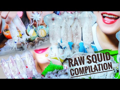 ASMR EATING RAW BABY SQUID COMPILATION , EATING SOUNDS | LINH-ASMR