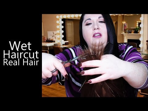 ASMR Haircut Roleplay (Real Wet Hair) (Hair Brushing, Scissors, Cutting, Trim, Whispering)