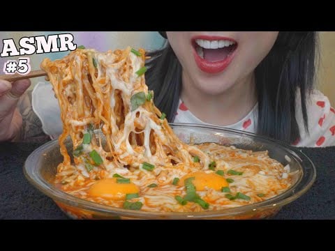 ASMR EXTRA CHEESY NOODLE #5 + EGGS + ENOKI MUSHROOMS (EATING SOUNDS) LIGHT WHISPERS | SAS-ASMR