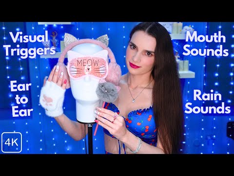 ASMR Visual Triggers with the Binaural Head Mic for Sleep 😴🌧 Mouth Sounds, tktk , Massage , Rain etc