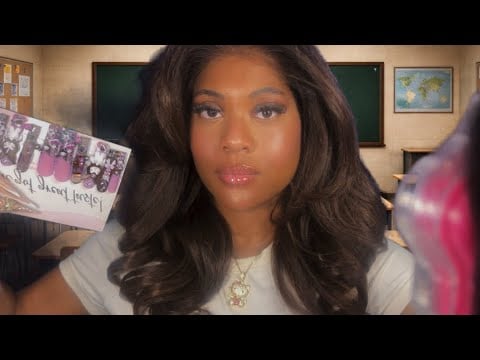 ASMR The Girl Next to You in Detention Brings Her Press-On Nail Collection | Hair brushing& Hairplay