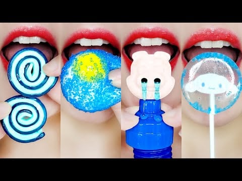 blue emoji food eating sounds 파란색 이모지 입술 먹방 asmr mukbang