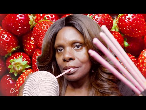 Strawberry Pocky Sticks ASMR Eating Sounds