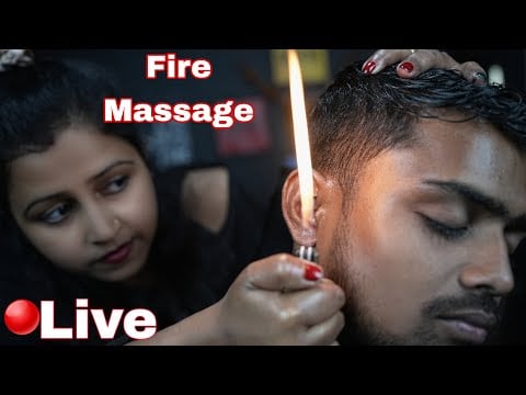 Live Fire Massage By Indian Lady Barber | ASMR Fire Massage With Oil | Scratching And Tapping ASMR
