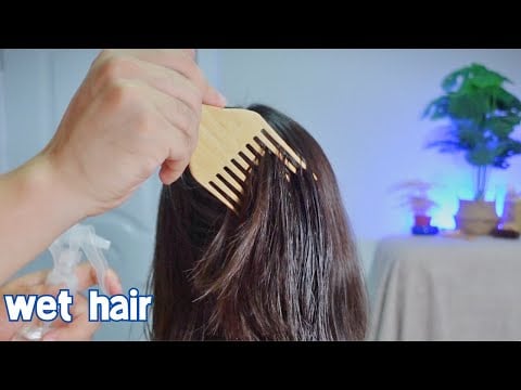 ASMR Wet Hair Brushing  | Soothing Spray Sounds and Wooden Comb Tingles for Sleep (No Talking)