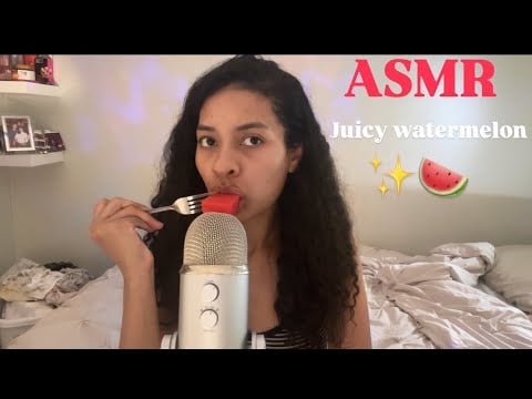 ASMR| Comiendo sandia🍉(con sal y limón🍋‍🟩) Sonidos Jugosos y Relajantes ✨