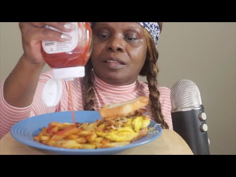 Pastrami Smoke Salmon Sandwich Ketchup Fries ASMR Eating Sounds