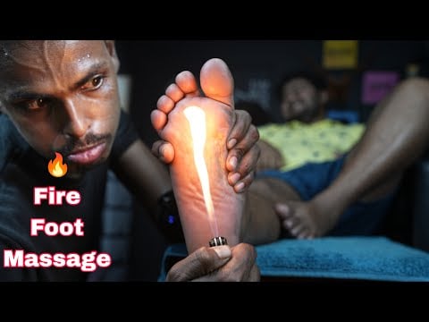 Amazing Painful Live Foot Massage With Fire | ASMR Foot Massage | ASMR Leg Massage
