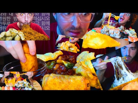 ASMR Eating Asian Comfort Foods ( Dumplings Noodles Sushi Egg Rolls ) 2 HOURS MUKBANG