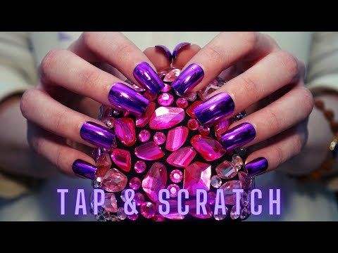 Asmr Mic Scratching - Brain Scratching & Tapping with Rhinestones & Long Nails -No Talking for Sleep