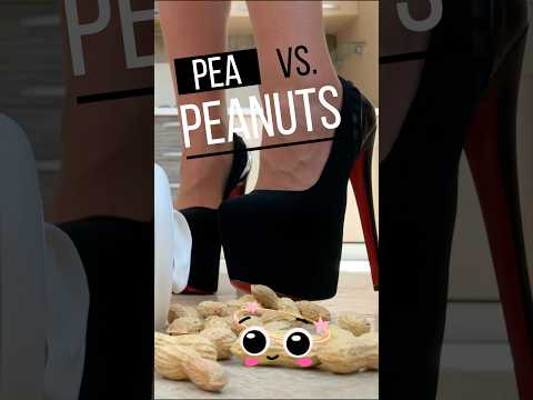 Pea vs. Crispy Peanuts! High Heels Crushing Food! Oddly Satisfying! ASMR
