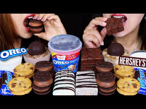 ASMR MINI CHOCOLATE ICE CREAM SANDWICHES, HERSHEY'S COOKIES & MILK, ICE CREAM BON BONS, OREO CAKE 먹방