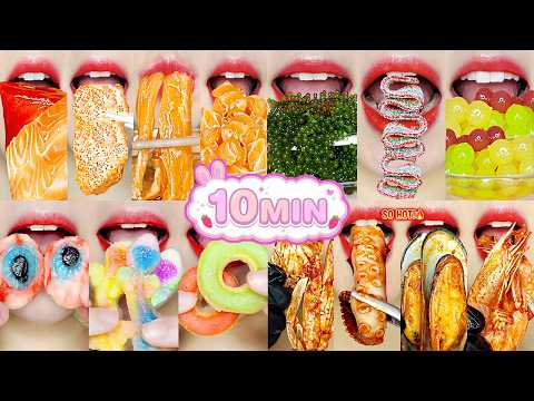 ASMR 10 MINUTES EMOJI FOOD CHALLENGE 🍭 Sleep & Satisfying Eating Sounds