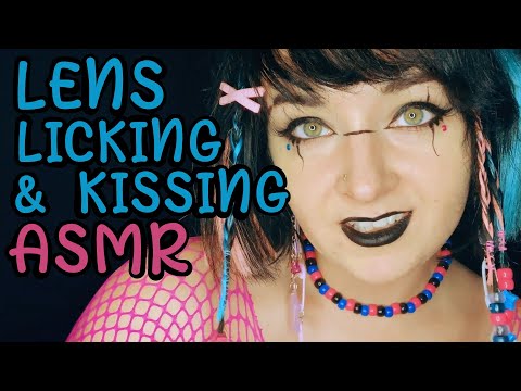 Lens Licking & Kissing ASMR *Black Lipstick Edition*