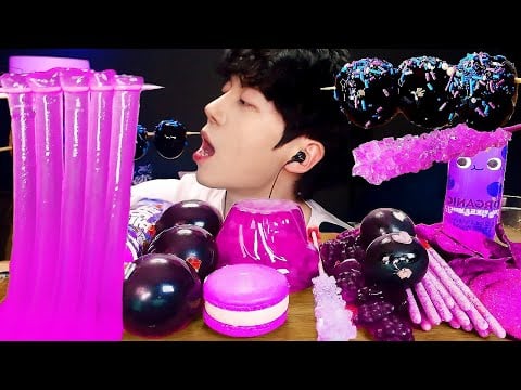 ASMR 🍇PURPLE DESSERTS 보라색 디저트 먹방 *JELLY NOODLES, GALAXY CAND PURPLE FOOD EATING SOUNDS 紫の食品