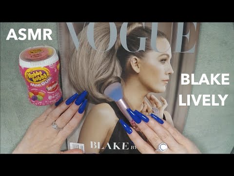 ASMR Gum Chewing Vogue Magazine Flip Through | Blake Lively | Whispered Page Turning & Brushing