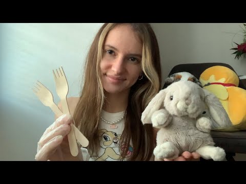 ASMR STRANGE cranial nerve exam (strange questions,vinyl glove, wooden forks)😷