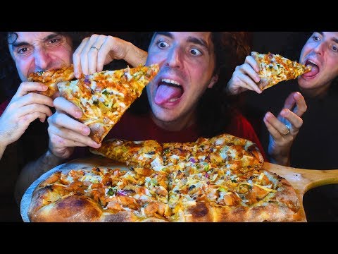 BUFFALO CHICKEN PIZZA + CRISPY FRIED CHICKEN SKIN * ASMR NO TALKING * | Nomnomsammieboy