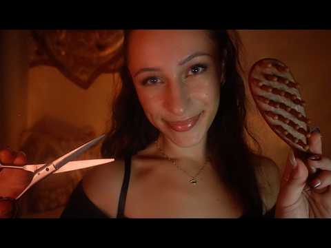 ASMR wlw hairdresser (flirting with you) hair parting, scalp massage, cutting ❤︎⁠ɞ