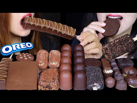 ASMR MILK VS DARK CHOCOLATE MINI MARSHMALLOWS, KLONDIKE BAR, KINDER, GIANT CARAMEL MARSHMALLOW POP먹방