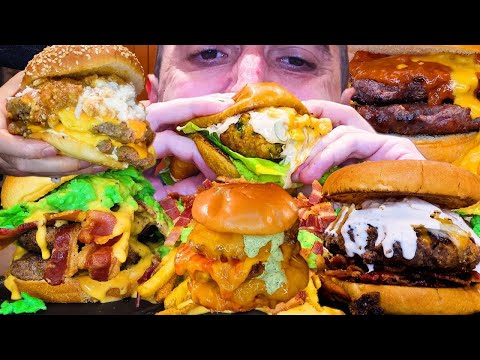 ASMR EATING Crazy Cheese Burgers FOR 1 HOUR ! * SAVAGE MUKBANG NO TALKING * 버거 먹방