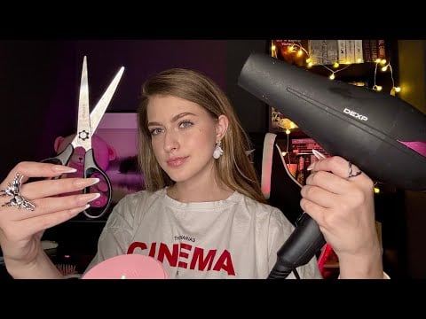 ASMR Fast and Aggressive Haircut •☆• hair style, curling, trim, personal attention, spray bottle