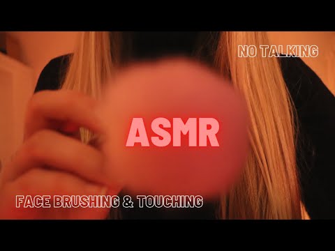 ASMR Face touching & brushing | Fire crackling & soft music (No talking) Visual triggers