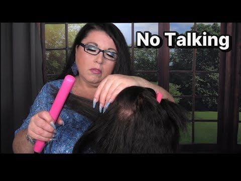 ASMR Hair Straightening (NO TALKING) (Dry Haircut, Hair Brushing) Hair Salon Roleplay