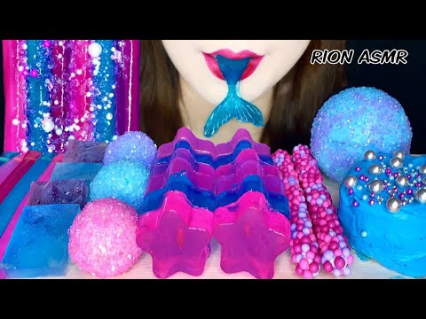 ASMR PINK BLUE PURPLE DESSERTS 咀嚼音 食べる音 EATINGSOUNDS NOTALKING MERMAID TALE KOHAKUTO PLANET GUMMI