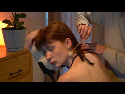 ASMR Ear & Neck Tingles + Oiled Shoulder Massage on Carolyn 🧡✨ (Whisper)