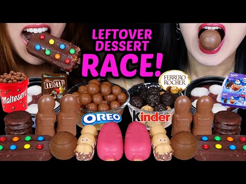 ASMR LEFTOVER DESSERT RACE! MALTESERS CEREAL, MILKA OREO, FERRERO, KINDER, M&MS, CAKE BARS, MOCHI 먹방