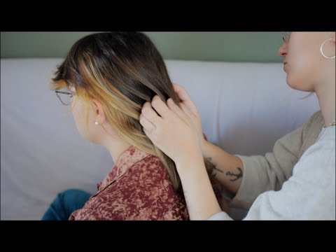 ASMR Brushing my Sister's Hair 💜 Scalp Check ⚬ Head Massage ⚬ Hair Combing ⚬ Non Spoken ⚬