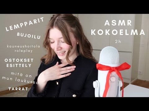 ASMR suomi kokoelma 2h | ostosten esittely, meikit, laukun sisältö, kirjat, kauneushoitola roleplay